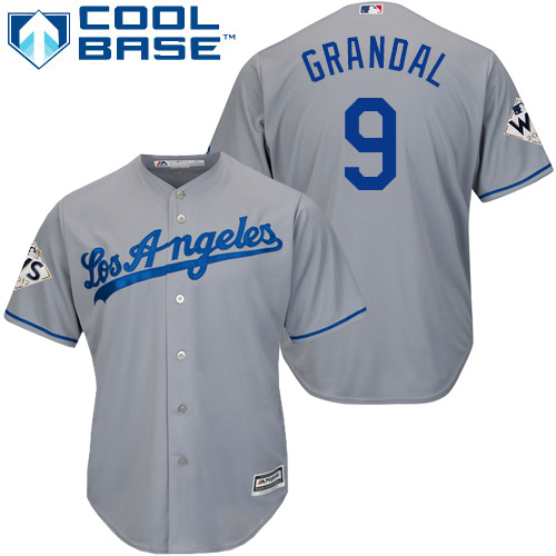 Dodgers #9 Yasmani Grandal Grey Cool Base World Series Bound Stitched Youth MLB Jersey - Click Image to Close